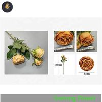 EV 964 Venta Directa princesa artificial Rosa 3 tenedores seda mostaza amarillo Rosa flor boda centro de mesa flor