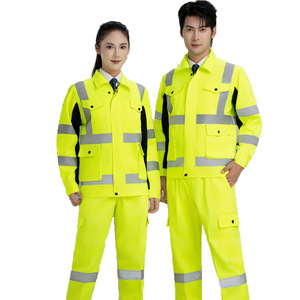 Conjunto de Ropa de Trabajo Reflectante Amarillo Fluorescente, Uniforme de Seguridad de Manga Larga para Ingeniería, Saneamiento, Transporte y Fábrica - Product Image 4