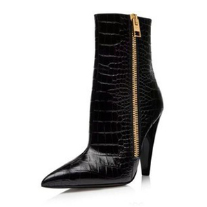 Women Pointed Toe Ankle <b>Boots</b> Animal Print Stiletto Metal Side Zipper Shoes Sexy High Spike Heels Short - Product Image 2