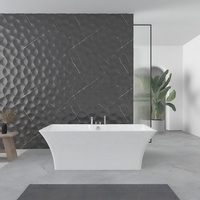 Baignoire autoportante en acrylique blanc brillant de 1,51 m, largeur supérieure élargie, design minimaliste, profonde pour trempage, côtés incurvés et évasés, avec cascade intégrée