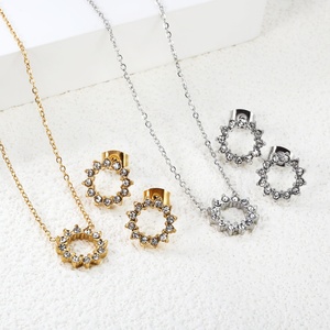 Fashion <strong>Bridal</strong> Gold Stainless Steel Pendant Necklace Earrings <strong>Jewelry</strong> <strong>Set</strong> for Women Plated18k Gold Necklace and Studs Earrings - Product Image 5