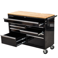 Banc de travail en métal Goldenline avec 9 tiroirs, coffre à outils avec plateau en bois, finition peinture poudrée, personnalisable, support OEM