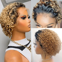Cheveux vierges brésiliens pour perruques courtes à dentelle frontale, coupe pixie, bouclées ou lisses, bonnet en dentelle 13x4 grande taille pour femmes noires