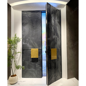 <span class=keywords><strong>Porte</strong></span> d'entrée moderne à double sécurité, noire mate, avec motif vague 3D sculpté et texture en relief - Product Image 2
