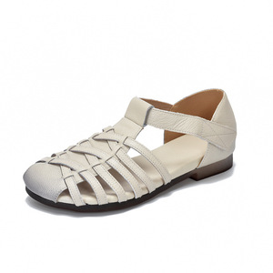 Sandalias Planas Romanas de Piel Vacuna con Velcro, Estilo Retro, Ligeras y Cómodas, con Plantilla de TPR y PU, Verano 2025 - Product Image 4