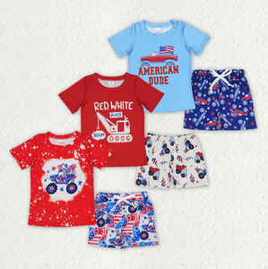 Vêtements d'été pour garçons RTS, ensemble de vêtements patriotiques d'été, 4 juillet, t-shirt et short à motif drapeau américain, tenue 2 pièces - Product Image 1