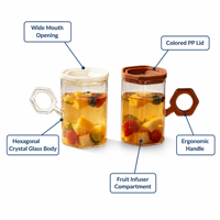 Taza de Vidrio Hexagonal con Tapa Infusora de Frutas, Ecológica, Transparente, con Logotipo Personalizado OEM, para Hogar, Oficina o Restaurante