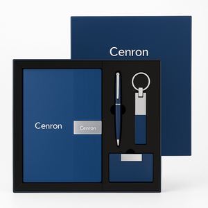 Premium Office Gift Kit : White PU Notebook, Silver <b>Pen</b>, Keyring & Name Card Holder in <b>Box</b> for Corporate Branding - Product Image 5