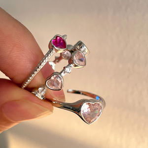 แหวนเพทายสีช<span class=keywords><strong>ม</strong></span>พูสุดเท่น่า<span class=keywords><strong>รัก</strong></span>ล้อมรอบด้วยหัวใจเพทายหลายดวง S925วงแหวนเปิดสีเงินสเตอร์ลิงไ<span class=keywords><strong>ม</strong></span>่<span class=keywords><strong>ซี</strong></span>ดจาง - Product Image 2