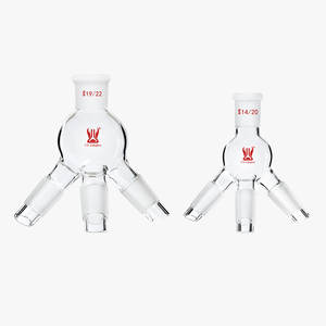 Adattatore Ricevitore per Distillazione a <span class=keywords><strong>3</strong></span> Vie in Vetro Borosilicato Trasparente Personalizzato OEM CS Labglass con Giunto 14/20-24/40 - Product Image 2