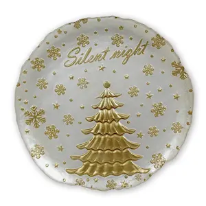 Оптовая продажа, набор стеклянных тарелок, рождественская елка, роскошные золотые стеклянные зарядные тарелки
