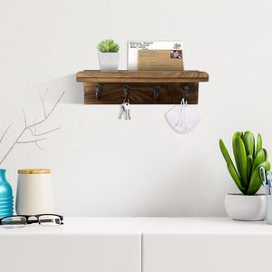 Organisateur de courrier en <span class=keywords><strong>bois</strong></span> <span class=keywords><strong>porte</strong></span>-clés muraux <span class=keywords><strong>porte</strong></span>-clés rustique pour étagère murale de ferme avec 4 crochets - Product Image 2