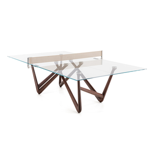 Table de ping-pong moderne de luxe pour intérieur, en verre trempé, avec pieds en bois de frêne massif, 274 cm, prête pour les tournois, multi-usages - Product Image 4