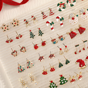 Christmas <b>Earrings</b> Alloy Rhinestone <b>Snowflake</b> Reindeer Tree Women's Holiday Jewelry 3D Cartoon Design Spring 2024 - Product Image 2