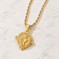 Collier personnalisé en or 18 carats et argent, chaîne torsadée classique, pendentif pièce de monnaie antique grecque Liberté