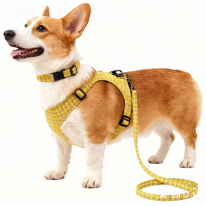 반려동물과 주인 커플 의상 체크무늬 면 강아지 하네스 & 리드 고양이 목걸이 조절 가능한 버클 클로저 남녀 커플 셔츠 - Product Image 3