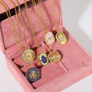 G3082 Groothandel Ovale <span class=keywords><strong>Tarot</strong></span> Kaart Duivel Oog Zodiac Zirkoon Hanger Ketting Voor Vrouwen Mode Sieraden Kettingen - Product Image 1