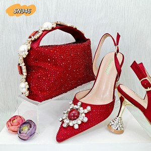Wholesales High Quality <strong>Peach</strong> <strong>Shoes</strong> Matching Bag Set for Nigerian Party High Heel Stiletto Sandals Rhinestones <strong>Shoes</strong> - Product Image 1