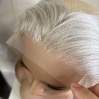 Listo para enviar: Cierre frontal de encaje suizo, extensiones de cabello humano virgen con línea de cabello invisible, color sal y pimienta para pacientes con alopecia.