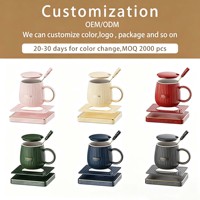 Mug en céramique auto-chauffant Tasse à café électrique Cuillère + couvercle Sous-verre à température constante Ensemble cadeau promotionnel pour entreprise Bureau à domicile