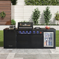 Barbecues de cuisine extérieure modernes haut de gamme en acier inoxydable à gaz double usage avec réfrigérateur de 68 L et évier pliable pour les réunions de famille
