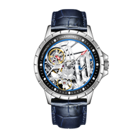 Jam Tangan Mekanik Skeleton Mewah Pria, Otomatis, Bercahaya, Casing Baja Anti Karat, Kulit Buaya Berkualitas Tinggi