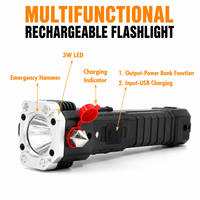 Lampe torche LED COB rechargeable par USB 3W, magnétique puissante, avec marteau de sécurité et coupe-câble pour voiture, camping et extérieur