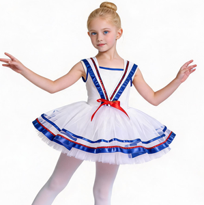 AL-P0051 Vestito Tutu Stile Marinaio per Bambine, <span class=keywords><strong>Costume</strong></span> da Ballo a Tema Nautico, Abito da Principessa Bianco per Spettacoli di Danza - Product Image 1