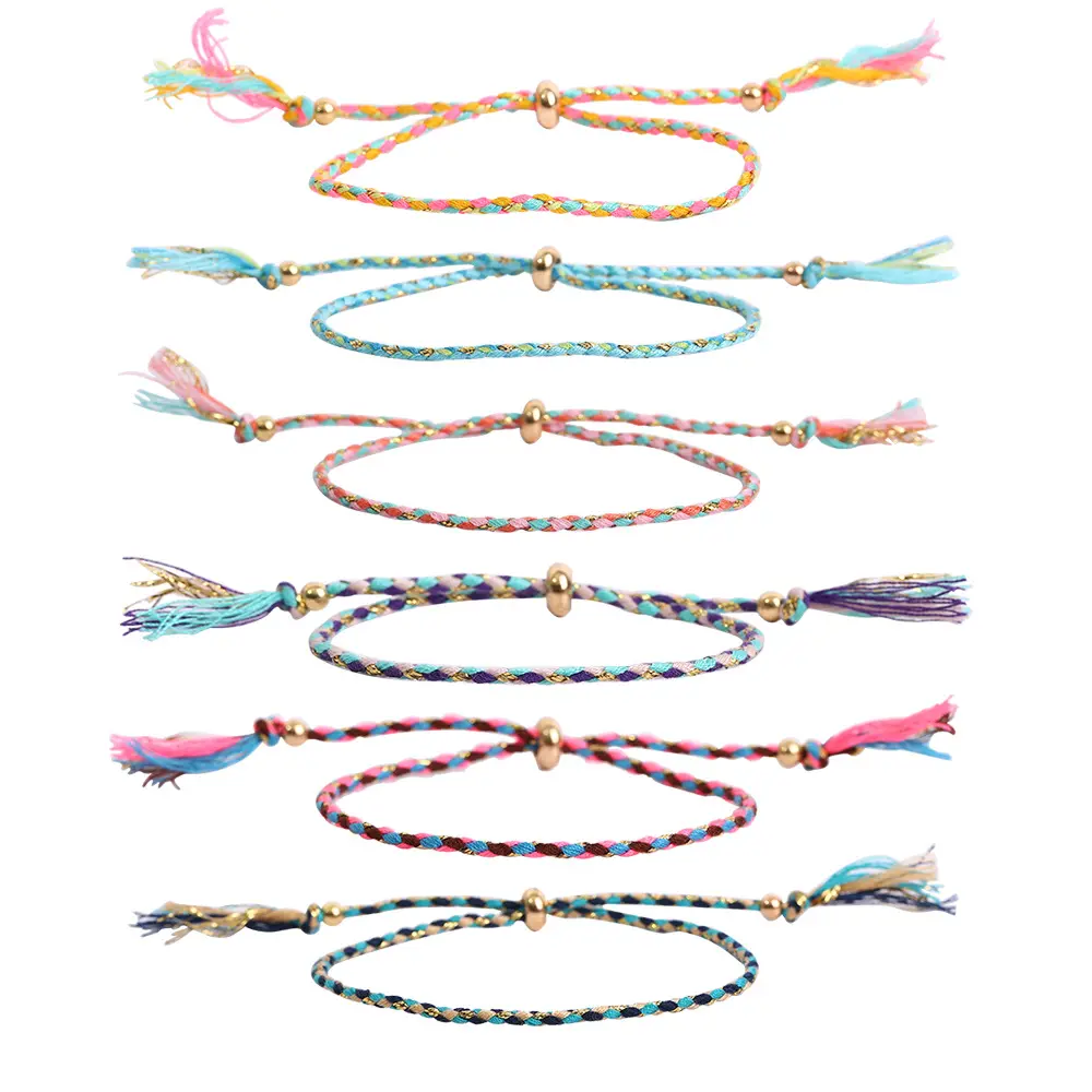 New Boho Four Strand Color Handmade Wasserdicht gewebt Faden Wickel Armband Einfache Seil Knoten Armband Freundschaft bänder