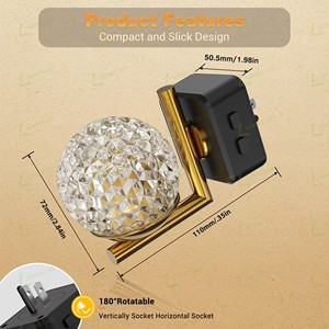 Lampes de <span class=keywords><strong>nuit</strong></span> à changement de couleur LOHAS RGB à brancher sur le mur, boule de cristal 180 °   Lampes de <span class=keywords><strong>nuit</strong></span> rotatives à brancher pour couloir et salle de bain - Product Image 6