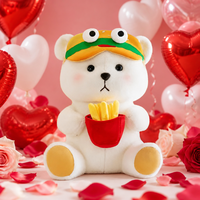 Ours en peluche blanc corpulent, jouet ours avec casquette hamburger, ours mignon fusion alimentaire pour cadeau amusant