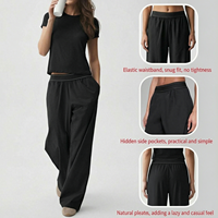 Ensemble de vêtements de sport pour femmes en 2 pièces, haut à manches courtes à col rond, pantalon droit à taille haute élastique, séchage rapide, spandex/nylon