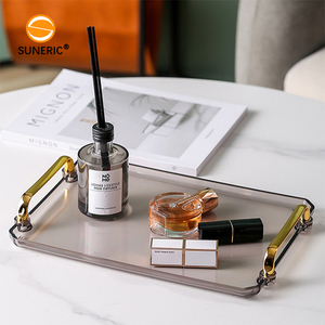 Rectangular Grey Decorative Serving Breakfast Food <strong>Dessert</strong> Drinks <strong>Plastic</strong> Serving <strong>Tray</strong> with Metal Handle - Product Image 4
