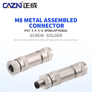 Conector Automotriz CAZN M8, Metálico, Ensamblado, Macho/Hembra, 3 Pines, Contactos de Latón, IP67 Impermeable, 60V 3A, Terminales de Conexión - Product Image 1