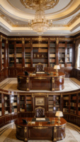 Bureau de direction américain en bois massif sculpté, finition laquée haute brillance, grand bureau de président, mobilier de bureau de direction