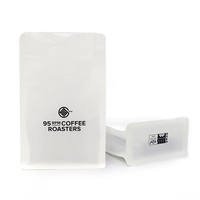 Sachet personnalisé à fond plat pour café et sucre, résistant à l'humidité, en papier kraft mat blanc, avec valve et fermeture éclair