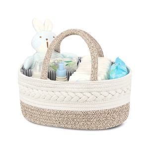 Organizer per Pannolini con Cesto Portaoggetti in Corda, Borsa Grande con Inserti Rimovibili, Cesto Portatile per Neonati - Product Image 1