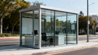 Structure de cadre en acier extérieure portative pour kiosque à café Design moderne boîte sentinelle en verre abri d'arrêt de bus pour une utilisation au bureau