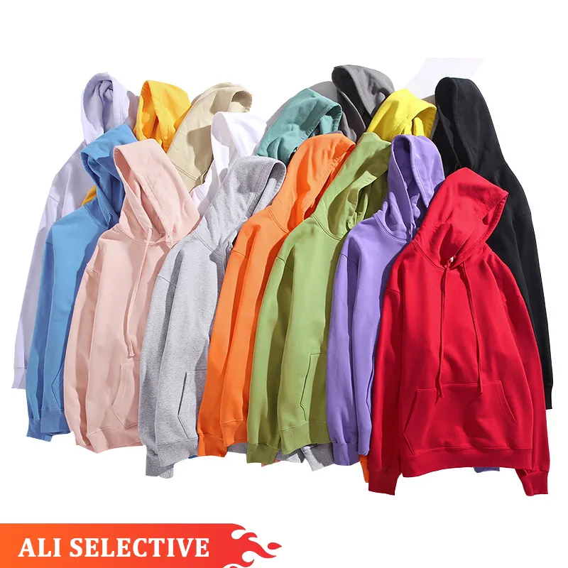 Sweat à capuche unisexe de haute qualité en coton pur, vêtement uni de grande taille, couleur bonbon, en Stock, H2001