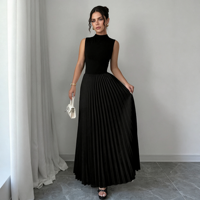 Robe longue plissée élégante pour femme, col montant, sans manches, taille ajustée, coupe trapèze, idéale pour l'été, le bureau ou les occasions décontractées, lavable