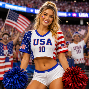 Camiseta corta de fútbol americano inspirada en EE. UU. para mujer, camiseta patriótica para aficionadas, estilo bandera estadounidense, top deportivo corto para el día del partido, para eventos de animación - Product Image 1
