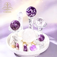 LARISSA Ensemble de sphères et de pointes en pierre semi-précieuse naturelle violette, ensemble de boules de cristal de guérison, poli à la main, Feng Shui, méditation, décoration de la maison
