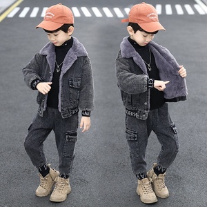Pakaian Anak Laki-laki Model Terbaru Setelan Denim Beludru Musim Dingin Setelan Jeans Anak Laki-laki Berkualitas Tinggi - Product Image 5