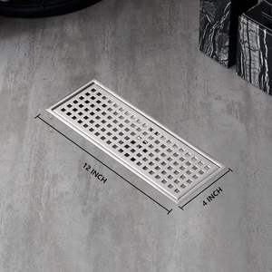 รางระบายน้ำฝักบัวแบบเส้นตรงทันสมัยขนาด 12x4 นิ้ว พร้อมตะแกรงถอดได้ ทำจากสแตนเลส 304 สำหรับติดตั้งบนพื้น ใช้กรองเส้นผมในอ่างอาบน้ำและโรงแรม - Product Image 2