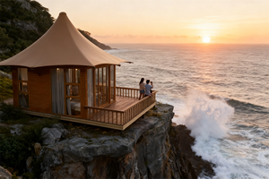 Tente de glamping de luxe semi-permanente personnalisée, double, quatre saisons, 2 chambres, salon, toile PVC, imperméable, ignifuge, anti-UV, structure en acier - Product Image 4