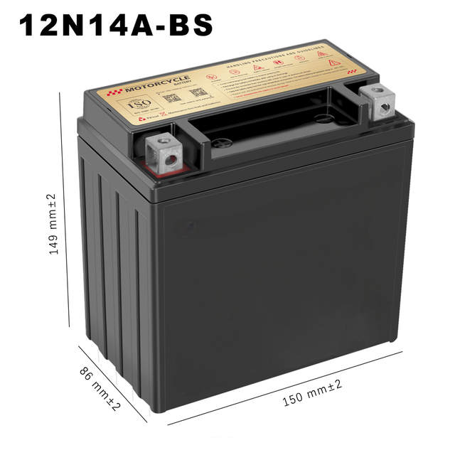 New 12V Motorcycle Starter Battery 12N14A-BS 12AH Capacity Maintenance-Free AGM Lead-Acid Battery