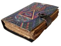 Journal vintage Grimoire Livre des Ombres Journal vierge Papier à bords festonnés Formule Magique Main de Hamsa Déesse Coloré Wiccan