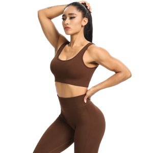Leggings de sport à <span class=keywords><strong>col</strong></span> en <span class=keywords><strong>V</strong></span> et à séchage rapide, ensemble de yoga côtelé et culotte de sport sans couture - Product Image 3