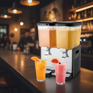 Distributeur de jus froid commercial 18L x 2 réservoirs en acier inoxydable, machine à boissons réfrigérée à double robinet pour restaurant et bar - Product Image 2