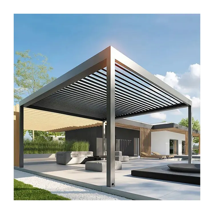 Pergola Aluminium Bio cli matic 4x3 Motorisiertes Louvre Dach Für Restaurants Sun Shade Pavillon Pergola Garage